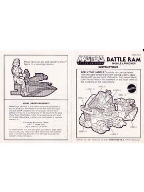 MOTU Battle Ram Instructions 1981 Mattel USA He-Man Vehicle Insert